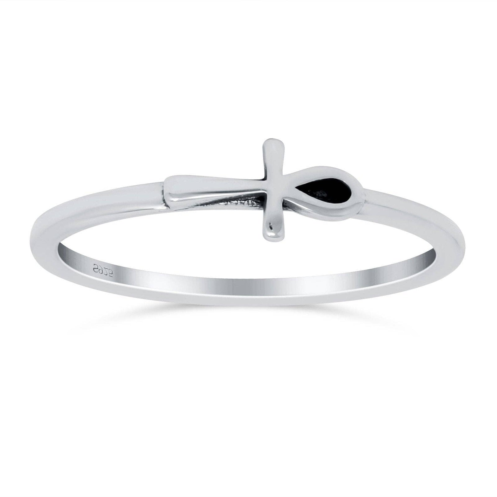 Ankh Band Oxidized Ring