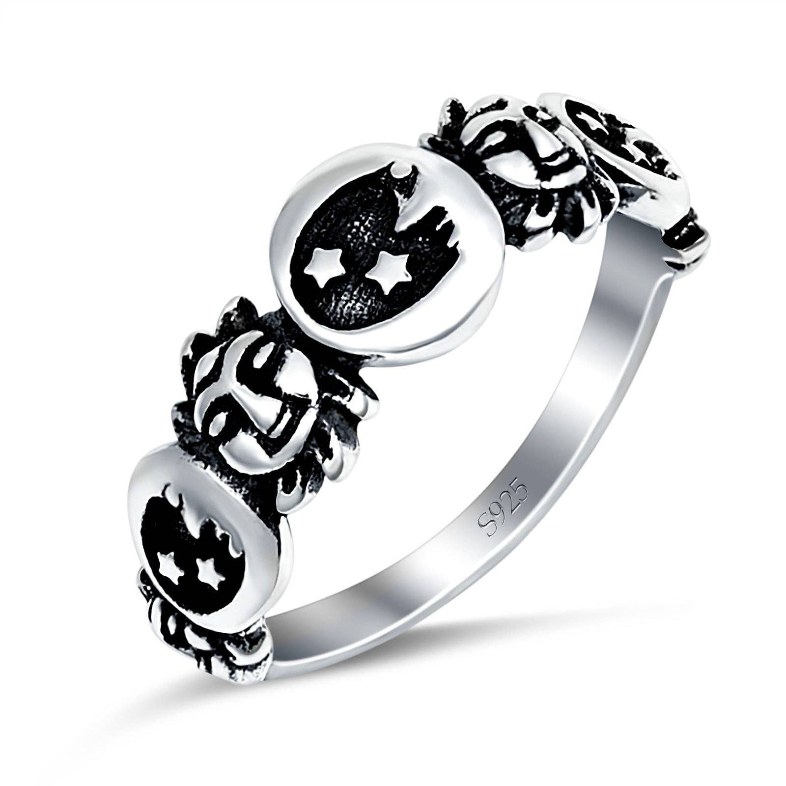 Moon and Sun Band Oxidized Sterling Silver Ring