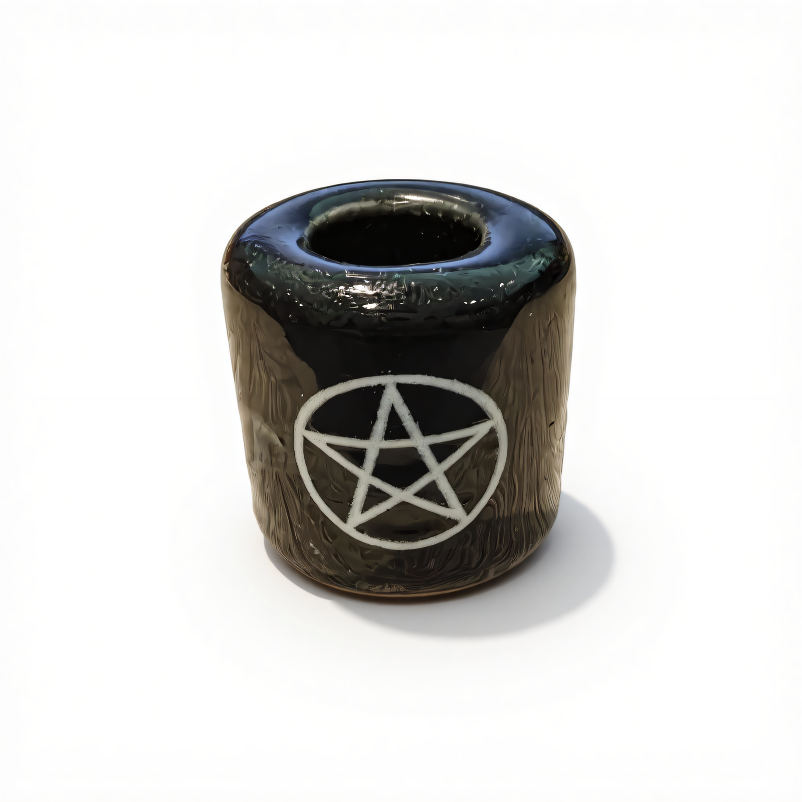Ceramic Candle Holder Black with White Pentacle
