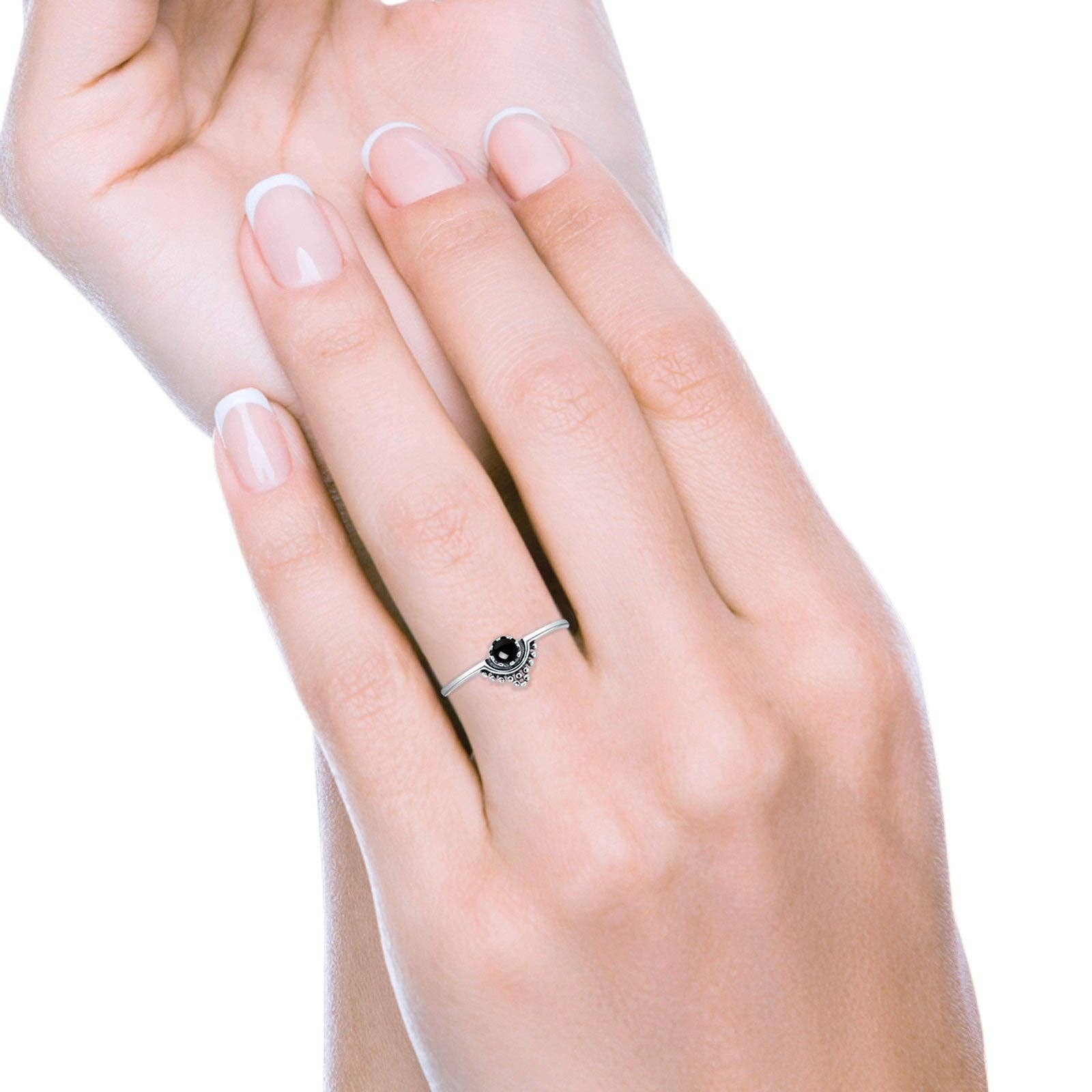 Round Black Onyx Bali Ring Oxidized