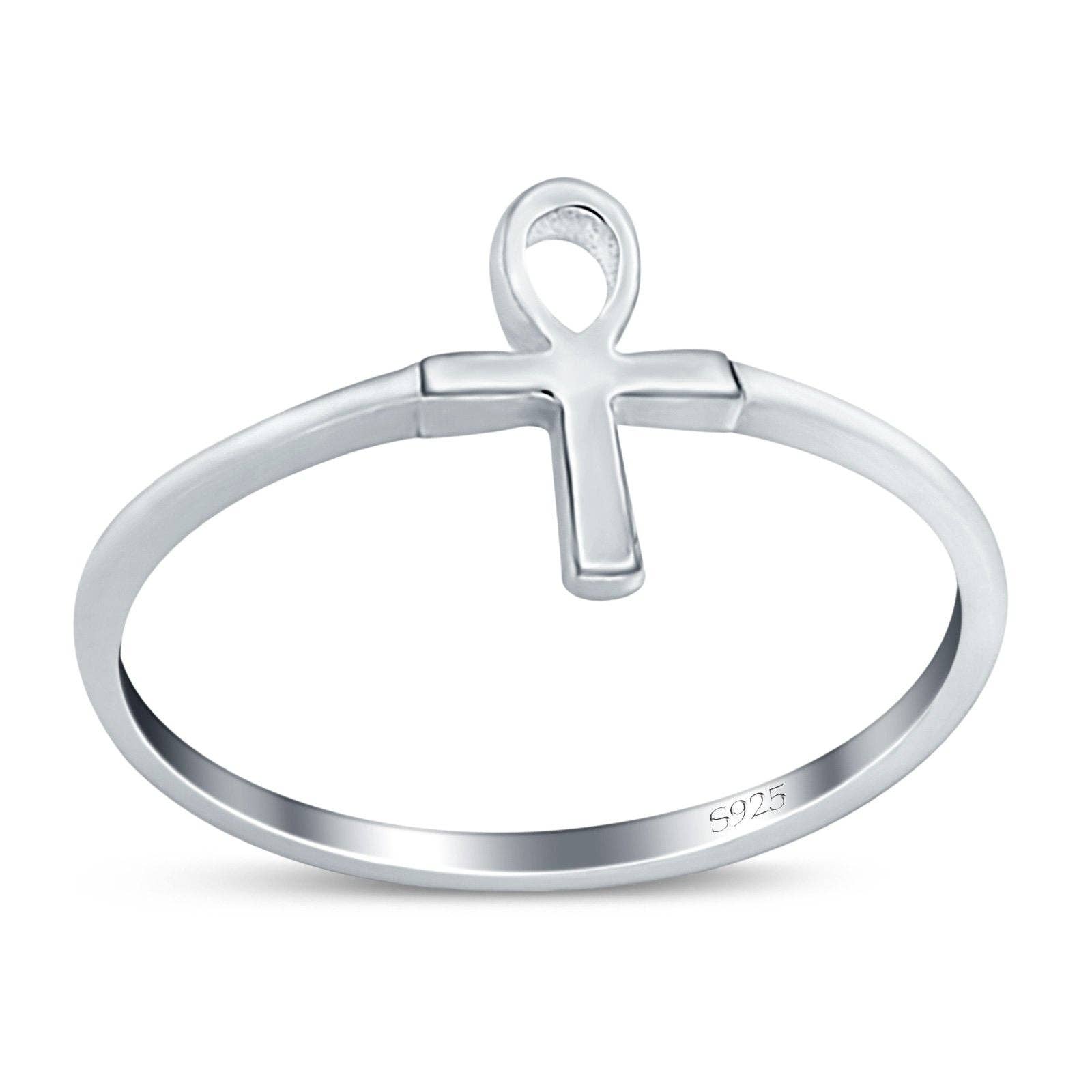 Ankh Band Rhodium Plated Ring