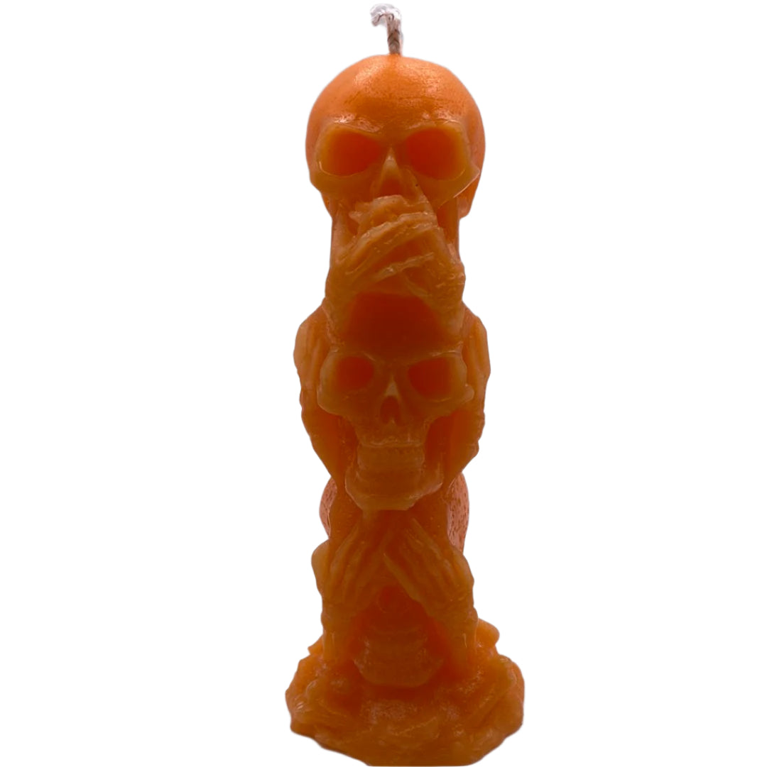 Speak No, Hear No, See No Evil Skulls Trio Pillar Figure Candle