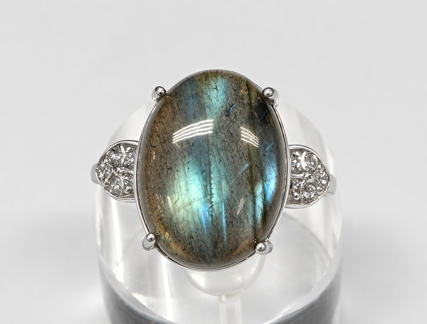 Natural Labradorite Stainless Steel Rings 12x16mm