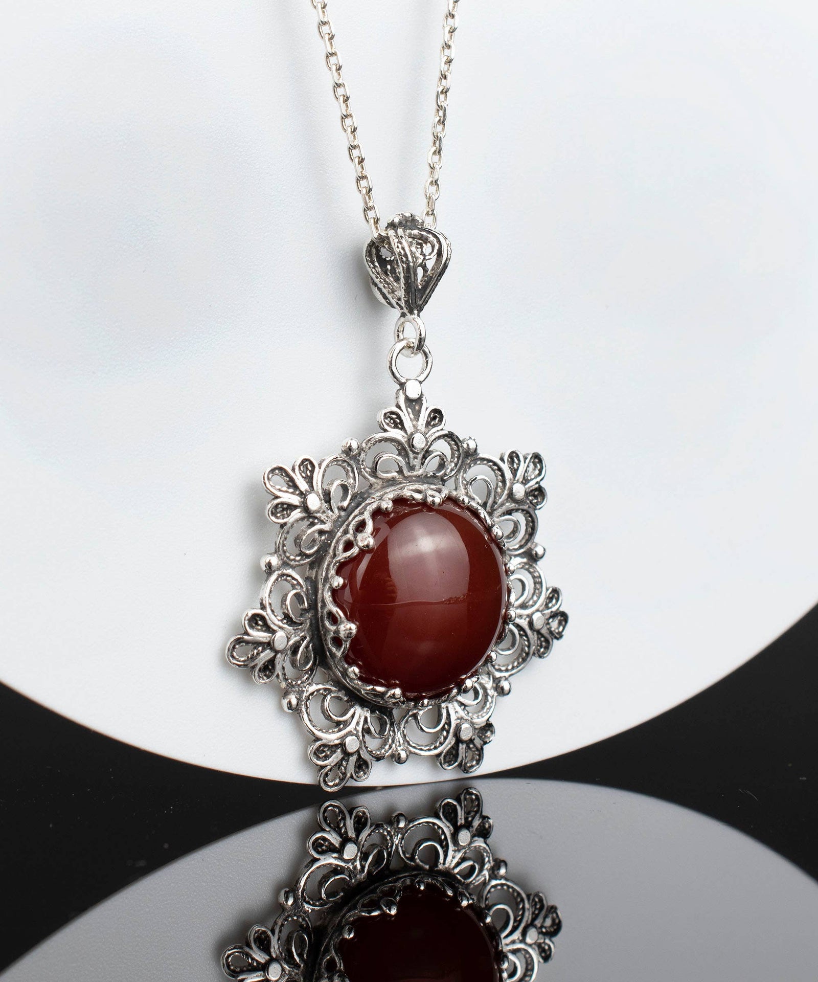 Sterling Silver Filigree Carnelian Pendant with 20" chain