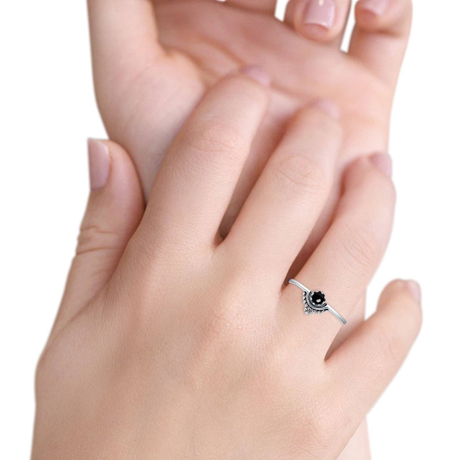 Round Black Onyx Bali Ring Oxidized