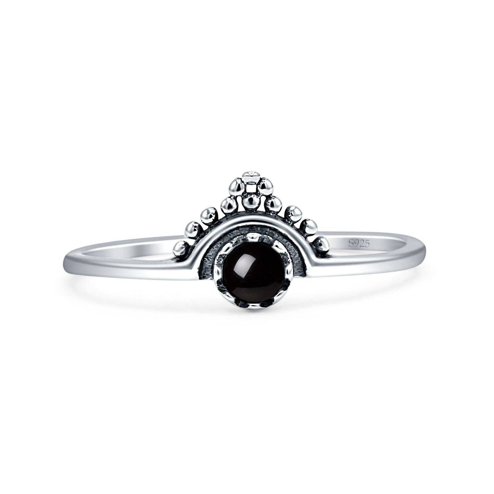 Round Black Onyx Bali Ring Oxidized