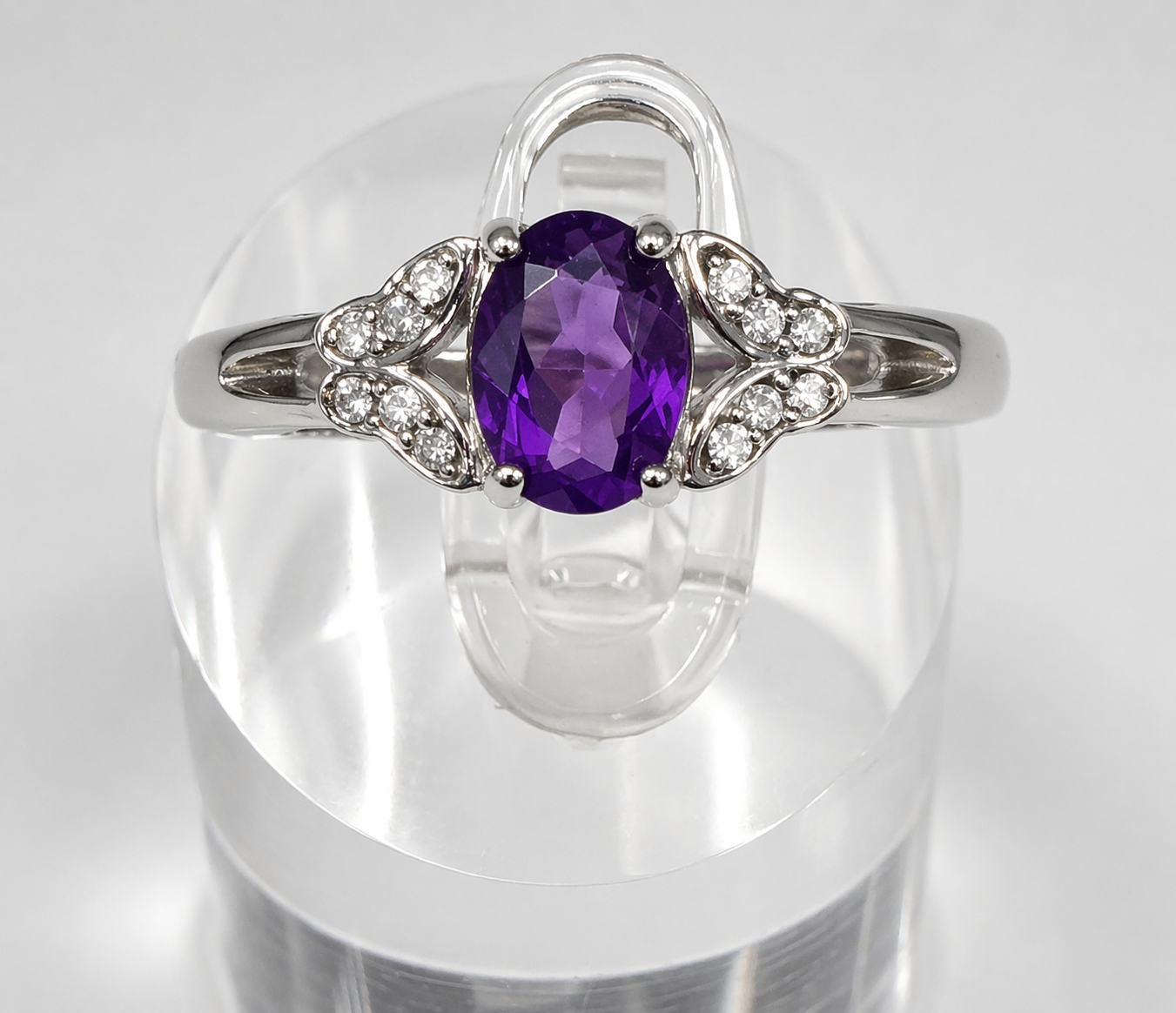 Faceted Natural Amethyst Stainless Steel Rings 5x7mm