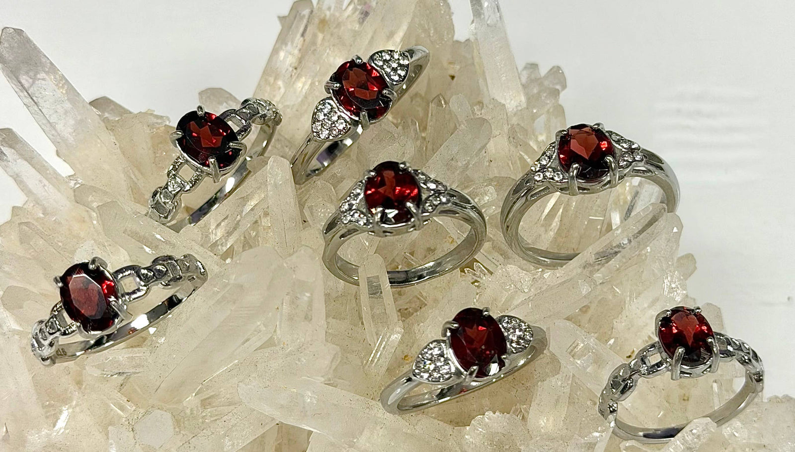 Faceted Natural Garnet Stainless Steel Rings 6x8mm