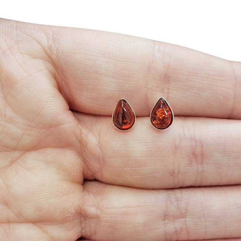 Cognac Amber Sterling Silver Stud Earrings