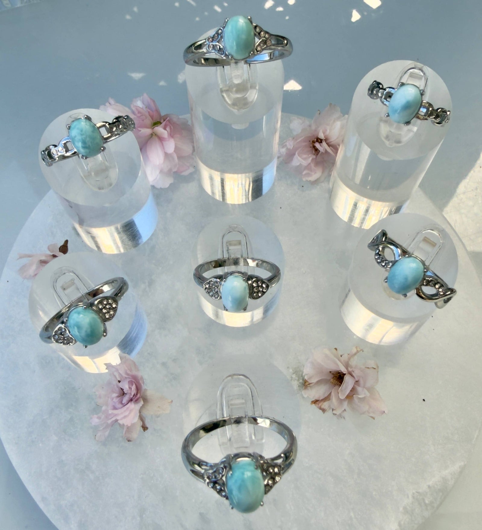 Natural Larimar Stainless Steel Ring 6x8mm