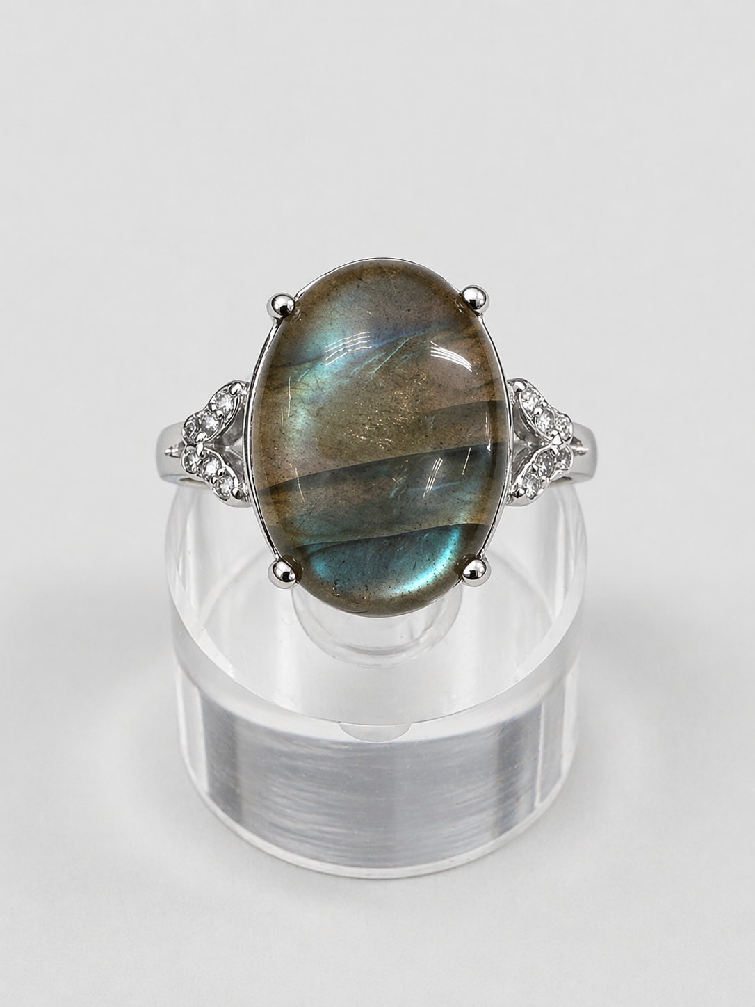 Natural Labradorite Stainless Steel Rings 12x16mm