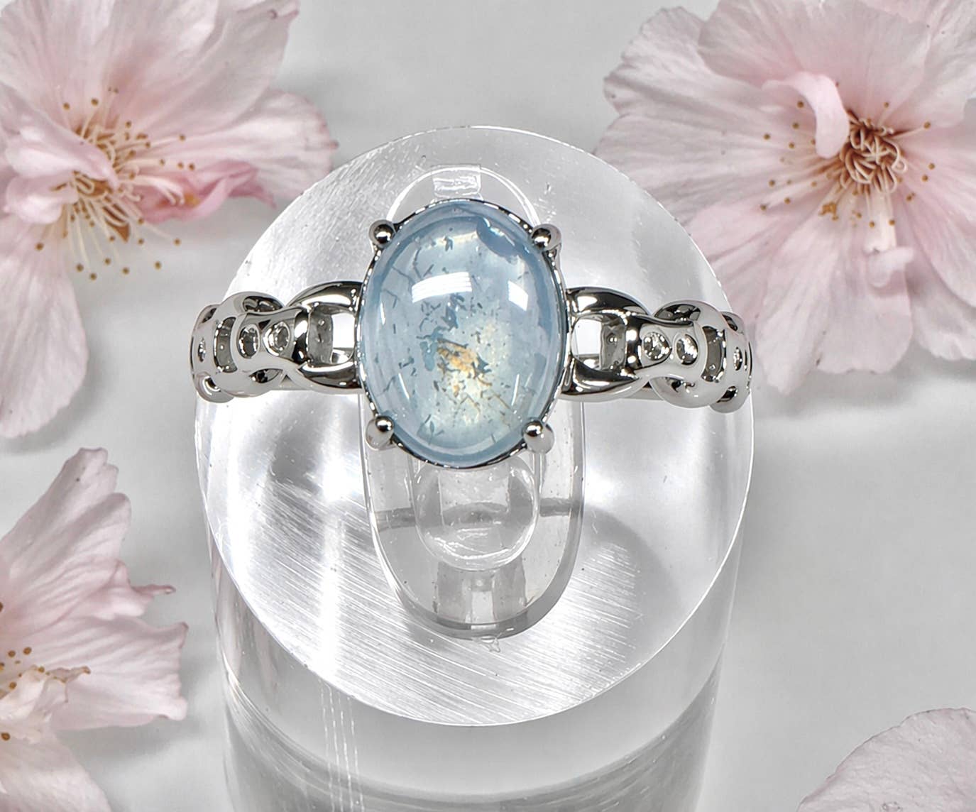 Natural Aquamarine Stainless Steel Ring Crystals 7x9mm