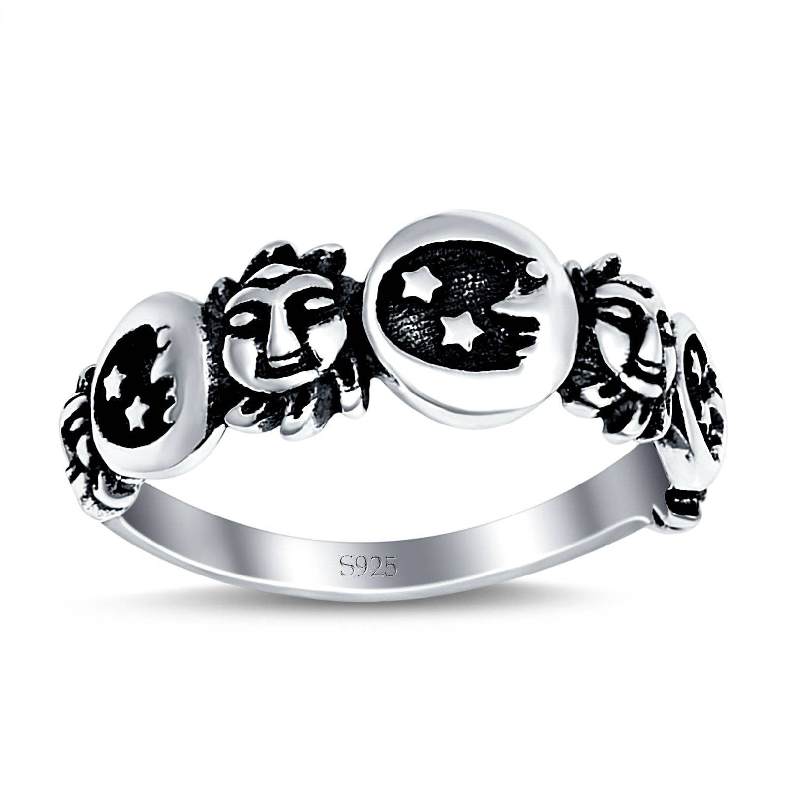 Moon and Sun Band Oxidized Sterling Silver Ring