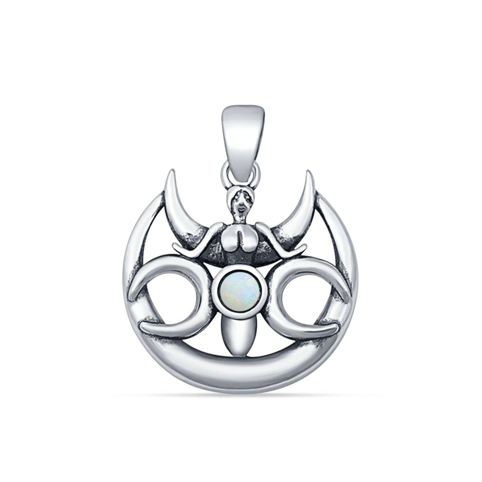 Round Lab Created White Opal Goddess Pendant