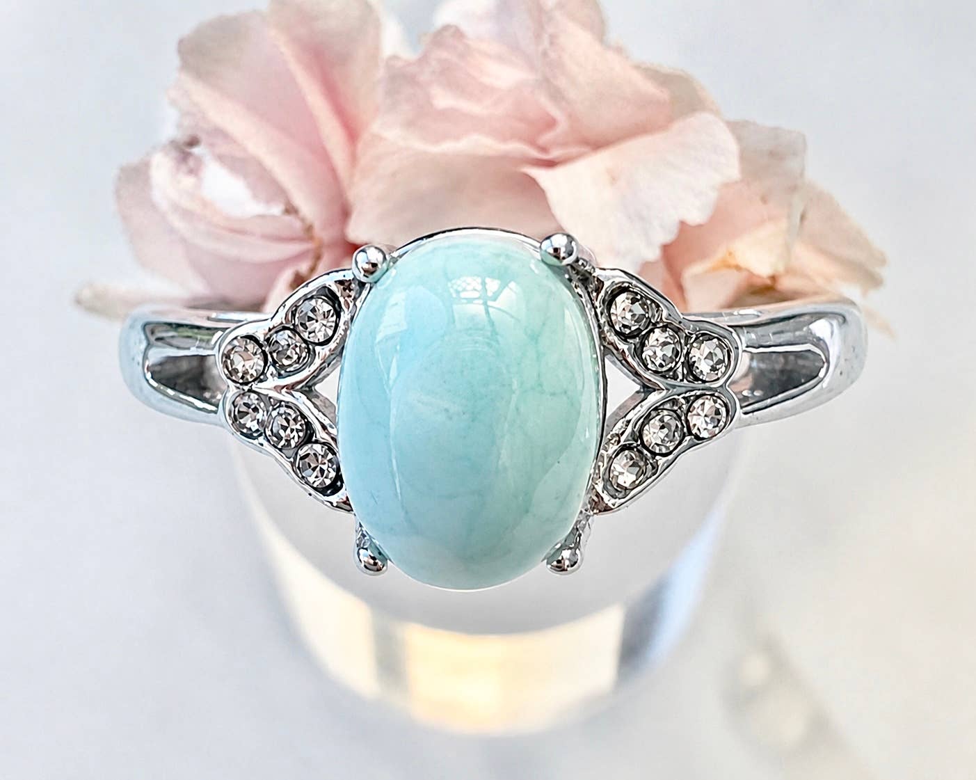 Natural Larimar Stainless Steel Ring 6x8mm
