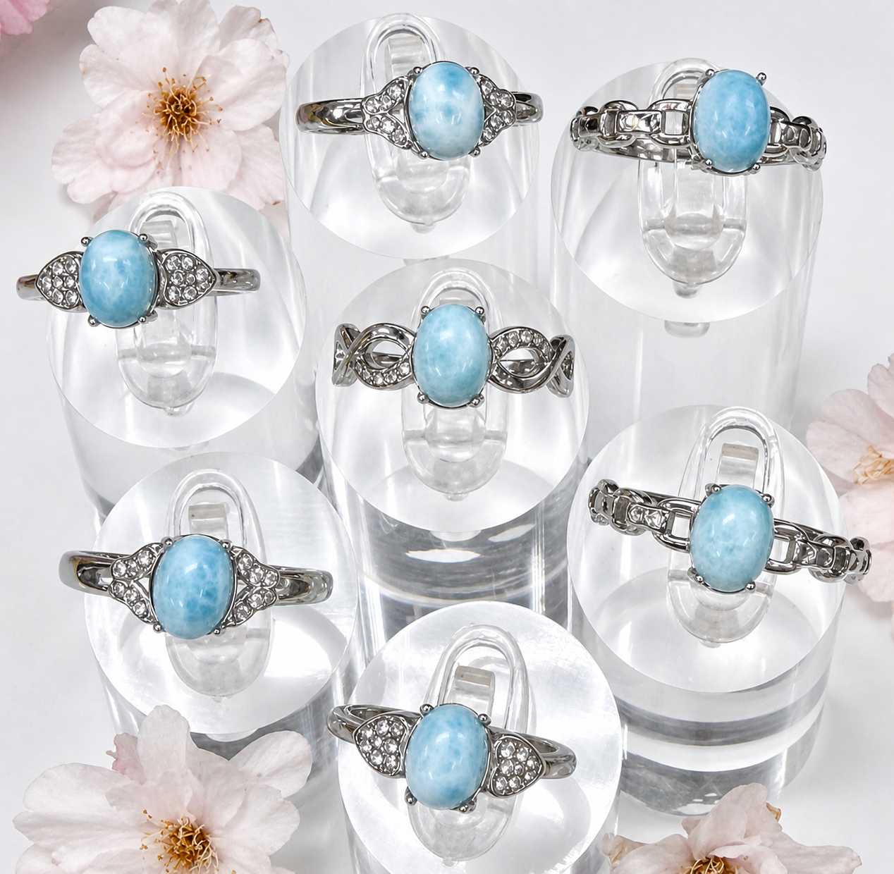 Natural Larimar Stainless Steel Ring 6x8mm