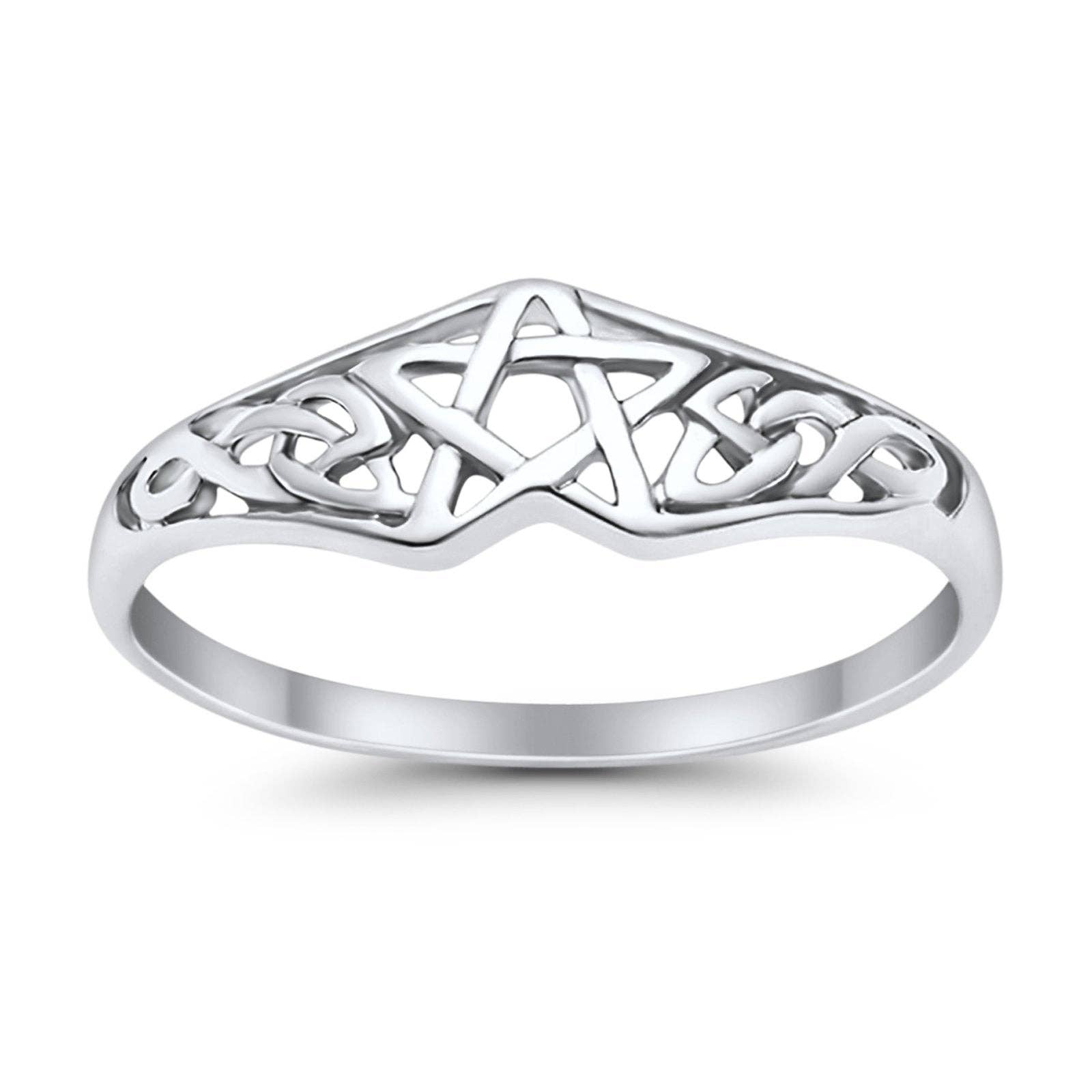Pentagram Star Celtic Filigree Design Silver Ring