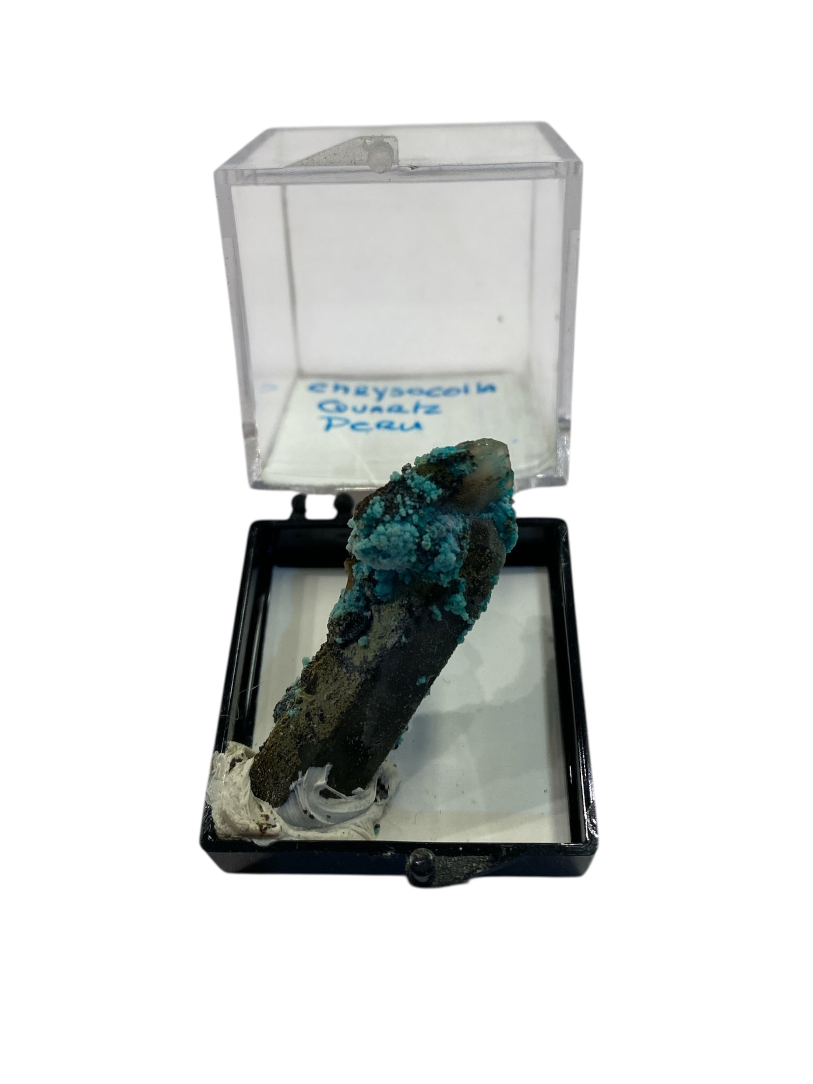 Chrysocolla in Quartz Specimen in Perky Box