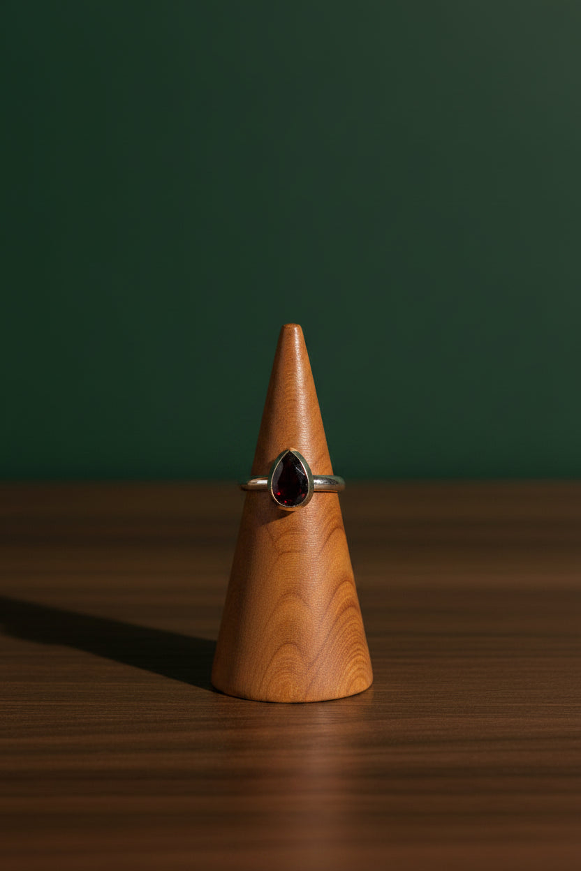 Faceted Garnet Sterling Silver Ring Size 7