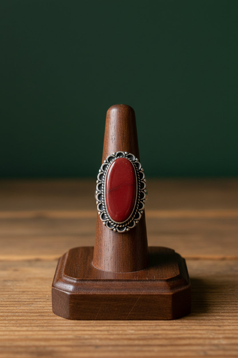 Red Jasper Ring, size 7.5 – Silver-Plated over Brass