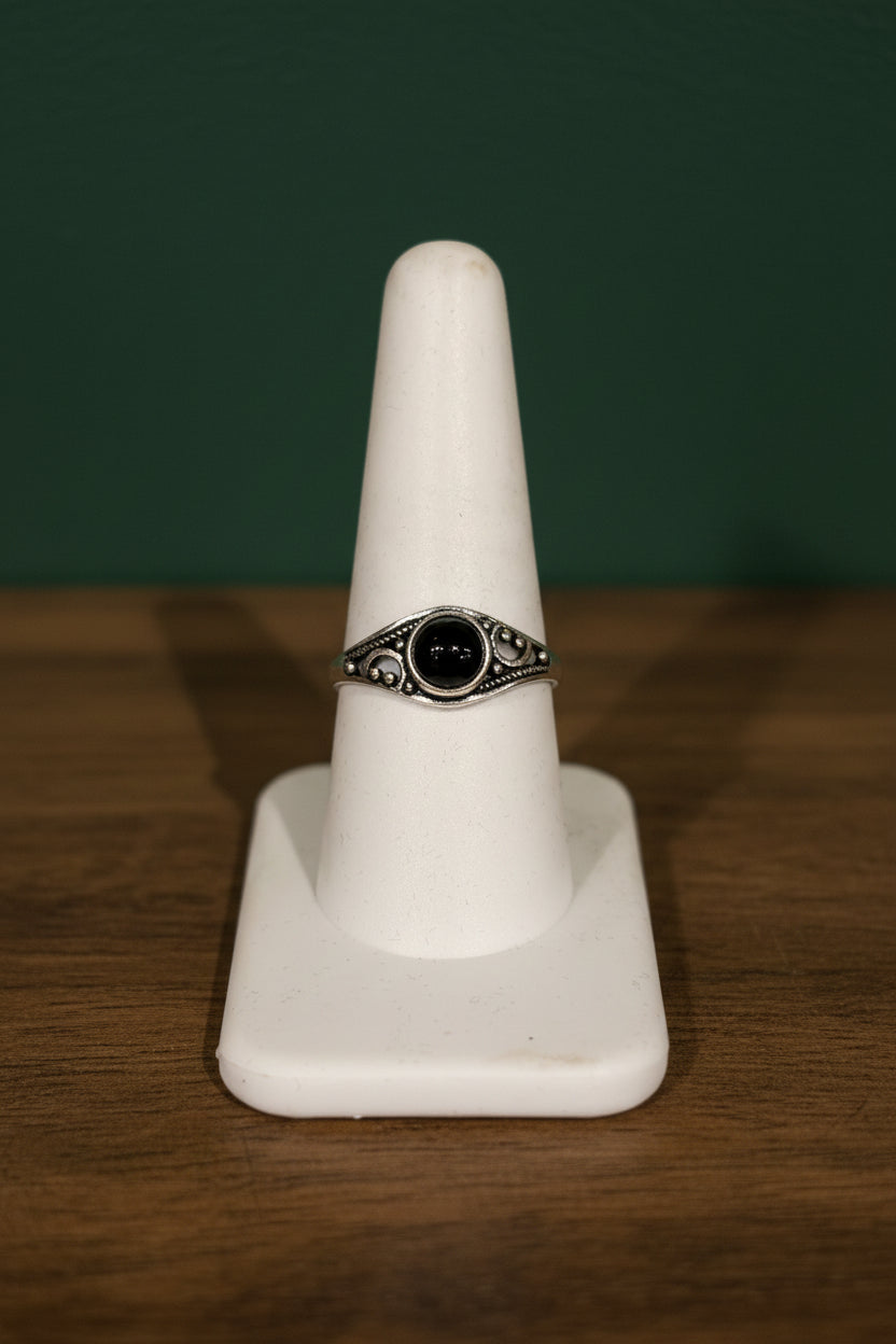 Black Onyx Ring – Silver-Plated over Brass Size 8.5