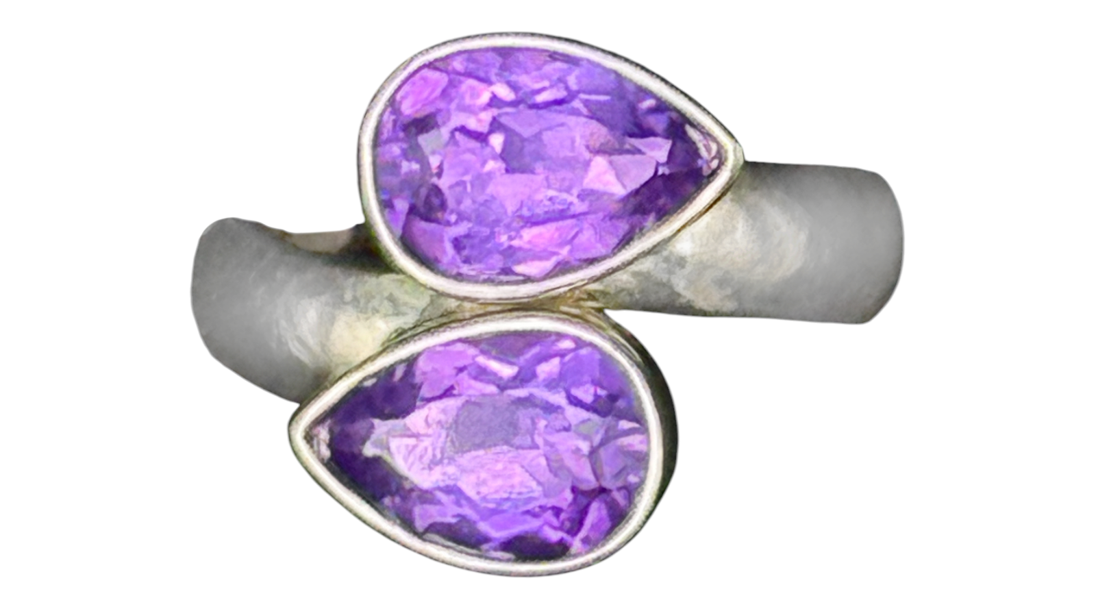 Double Amethyst Sterling Silver Ring  Adjustable