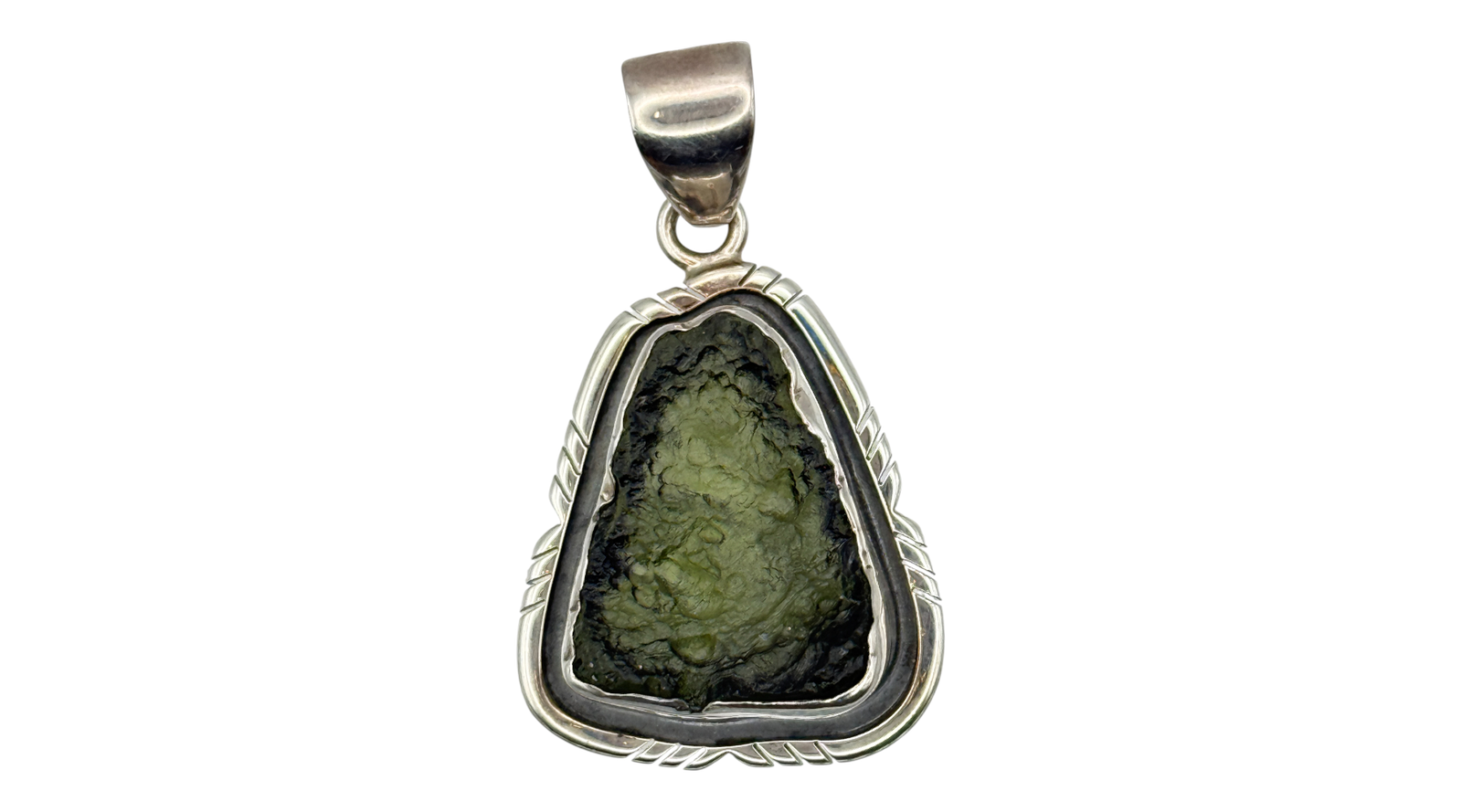 Moldavite Chonk Pendant Sterling Silver - Charles Albert