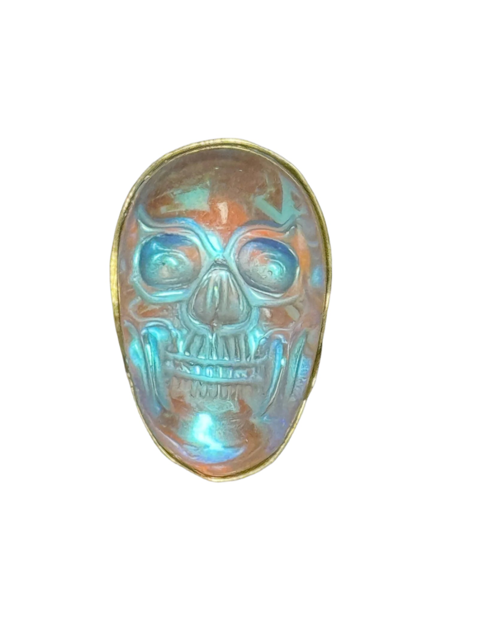 Luminite Skull Alchemia Gold Ring Adjustable