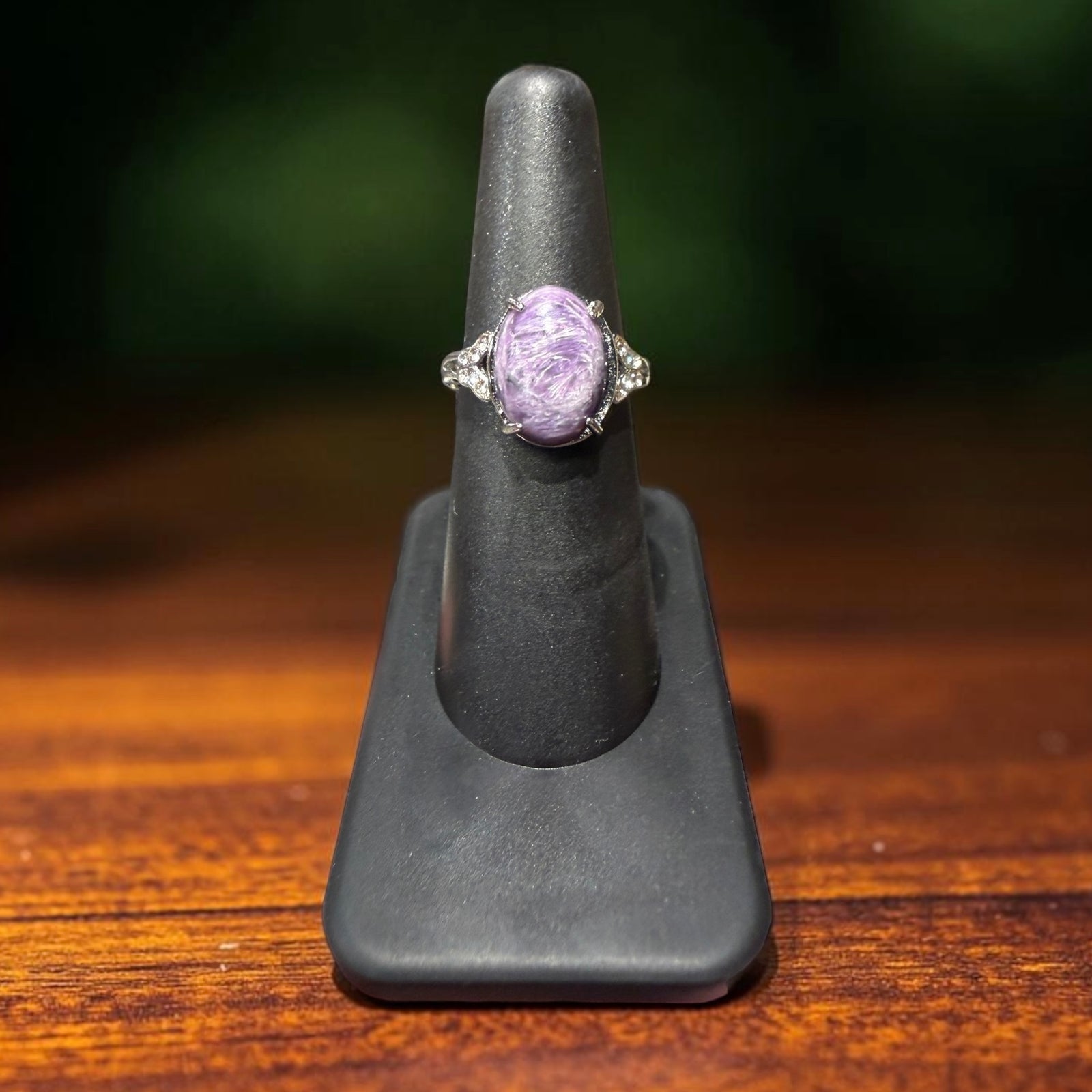 Natural Amethyst Stainless Steel Rings 10x14mm Crystal