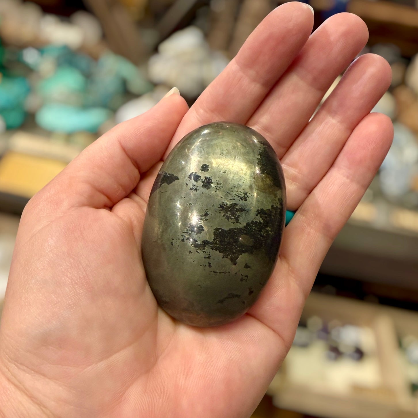 Crystal Palm Stones Pyrite with Manganite