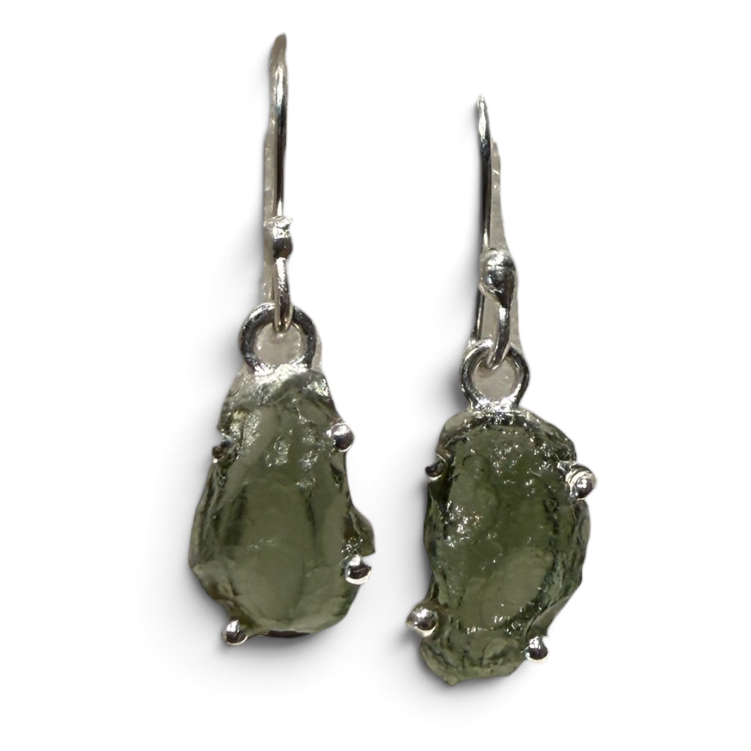 Raw Moldavite Sterling Silver Earring
