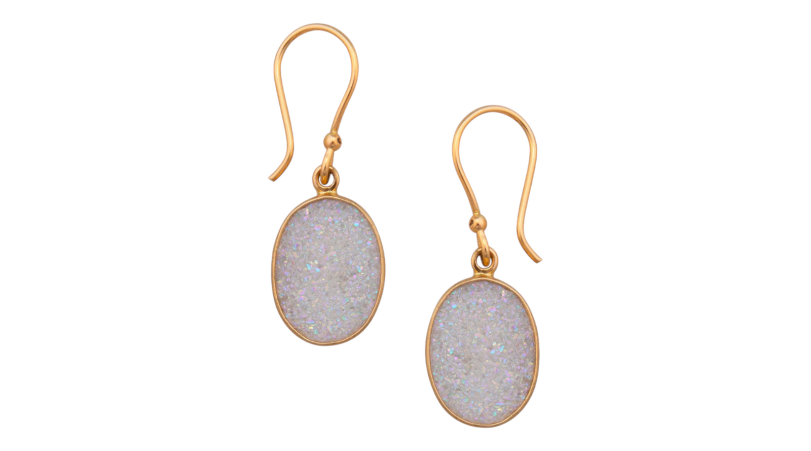 White Aura Quartz Druzy Dangle Alchemia Gold Earrings