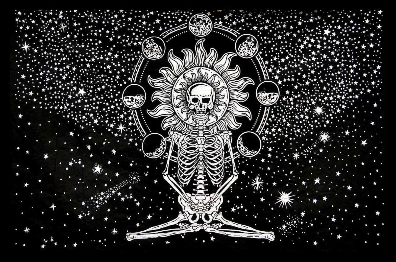 Yoga Skeleton Tapestry Black & White 82x55