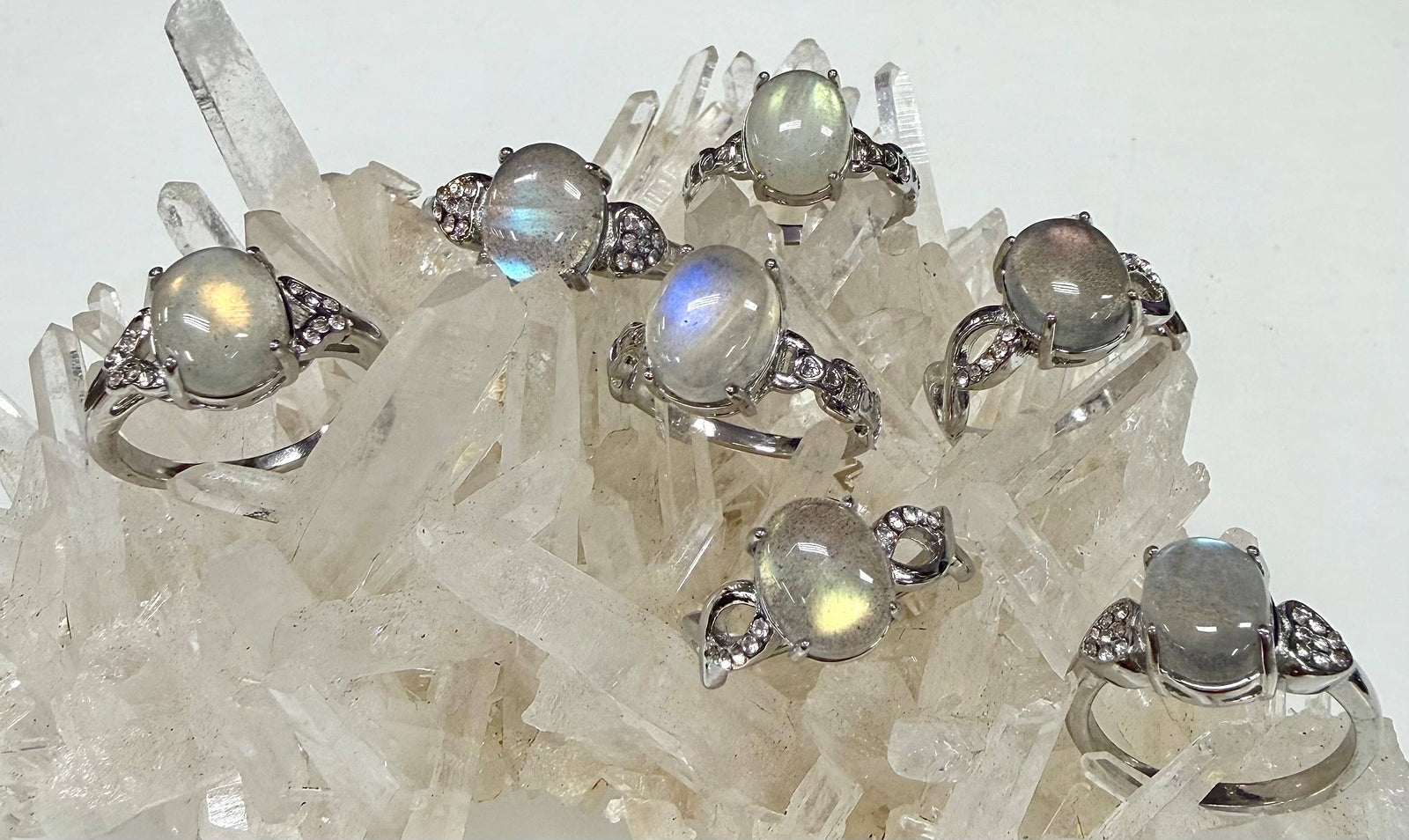 Natural Labradorite Stainless Steel Rings 9316) 8x10mm