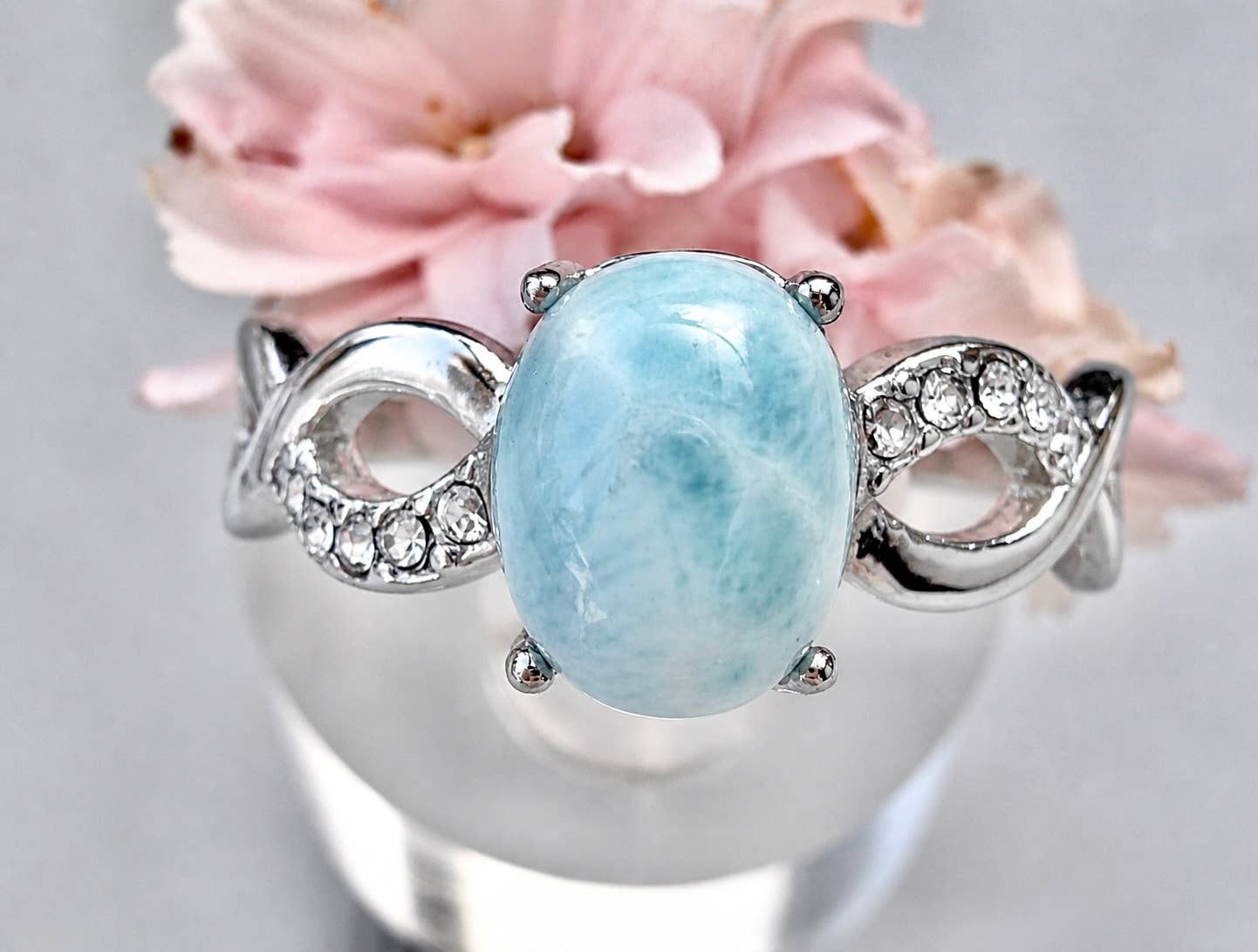 Natural Larimar Stainless Steel Ring 6x8mm