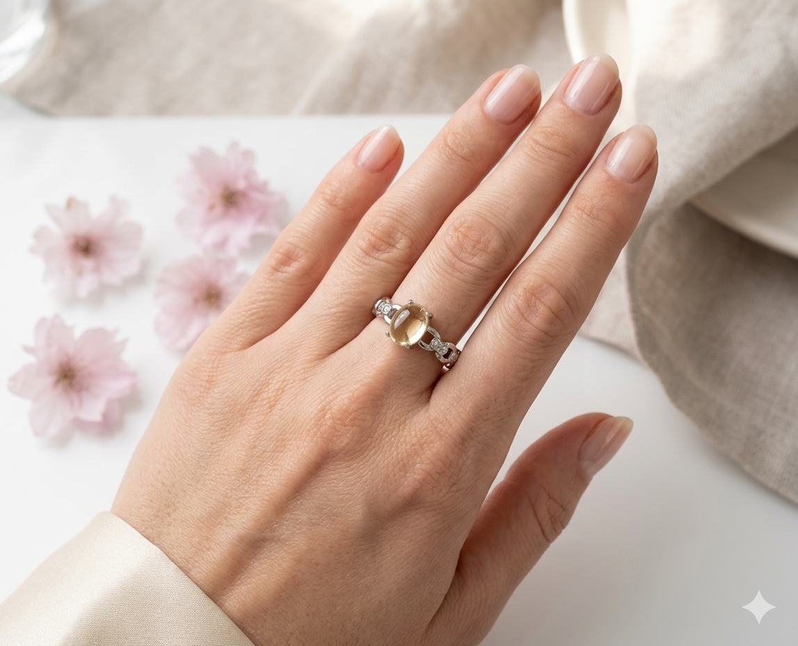 Citrine Stainless Steel Ring Crystals 5x7mm