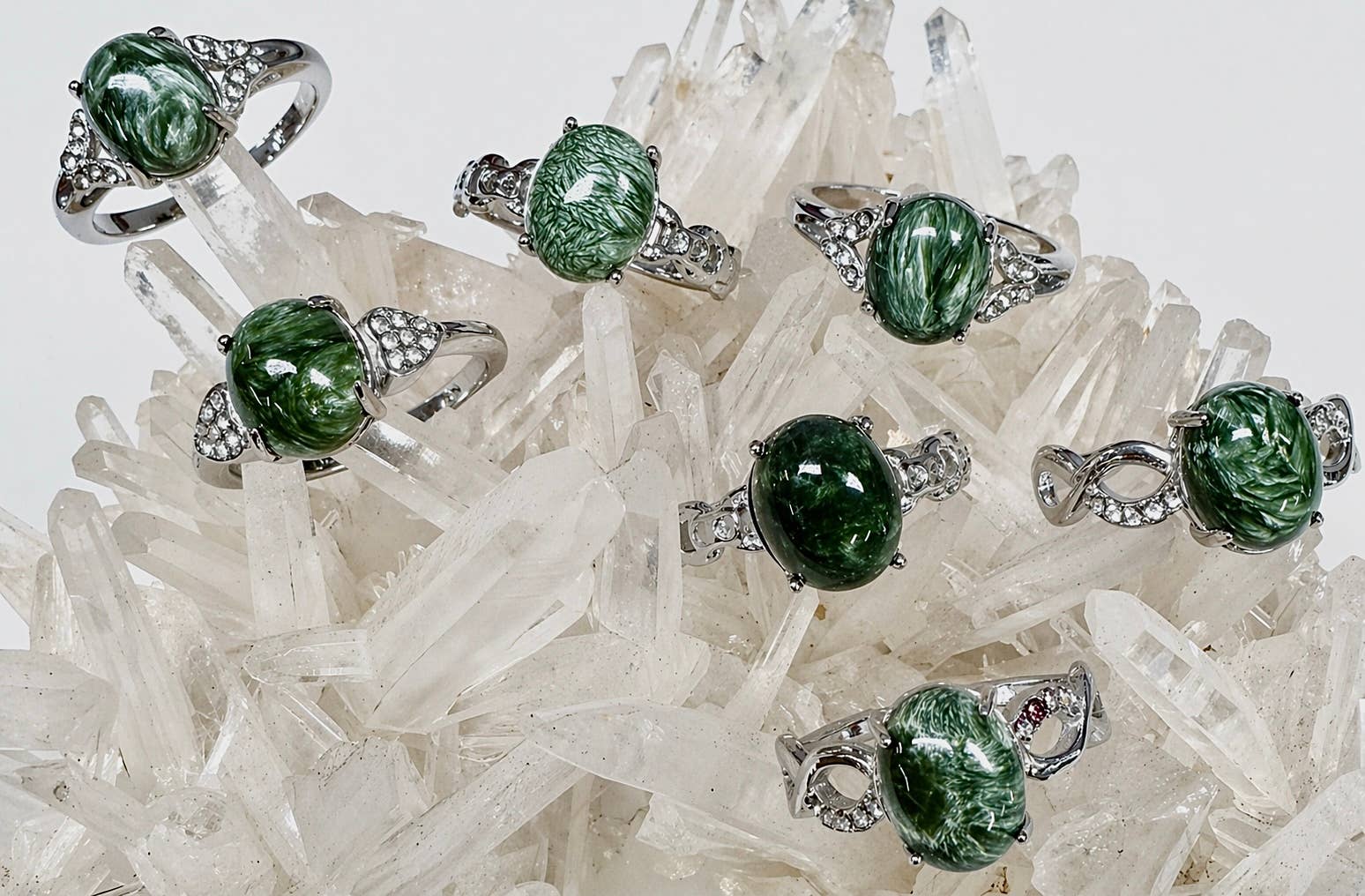 Natural Seraphinite Stainless Steel Ring 8x10mm Crystals
