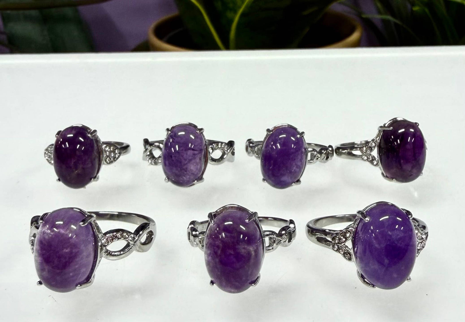 Natural Amethyst Stainless Steel Rings 10x14mm Crystal