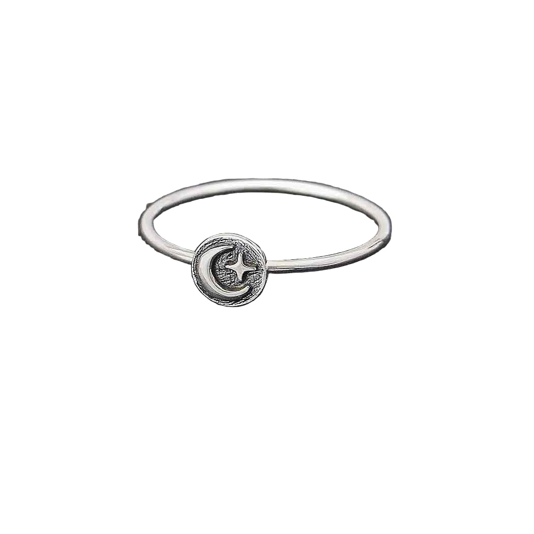Sterling Silver Raised Moon and Star Stacking Ring