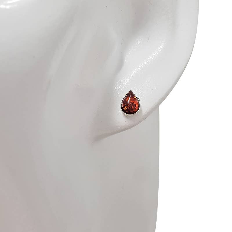 Cognac Amber Sterling Silver Stud Earrings