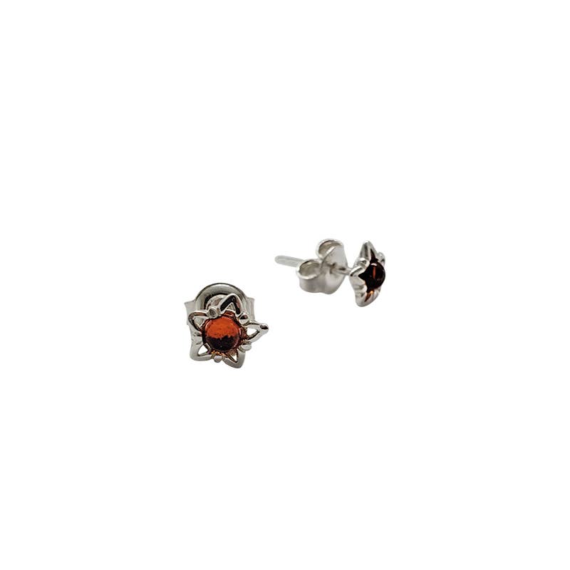 Star Cognac Amber Sterling Silver Stud Earrings