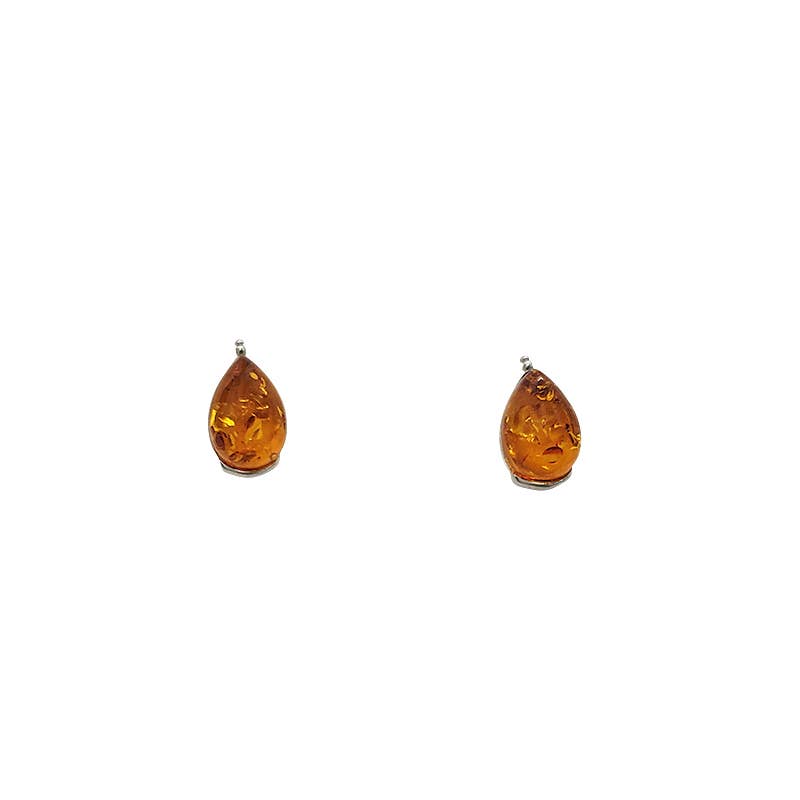 Cognac Amber Sterling Silver Stud Earrings