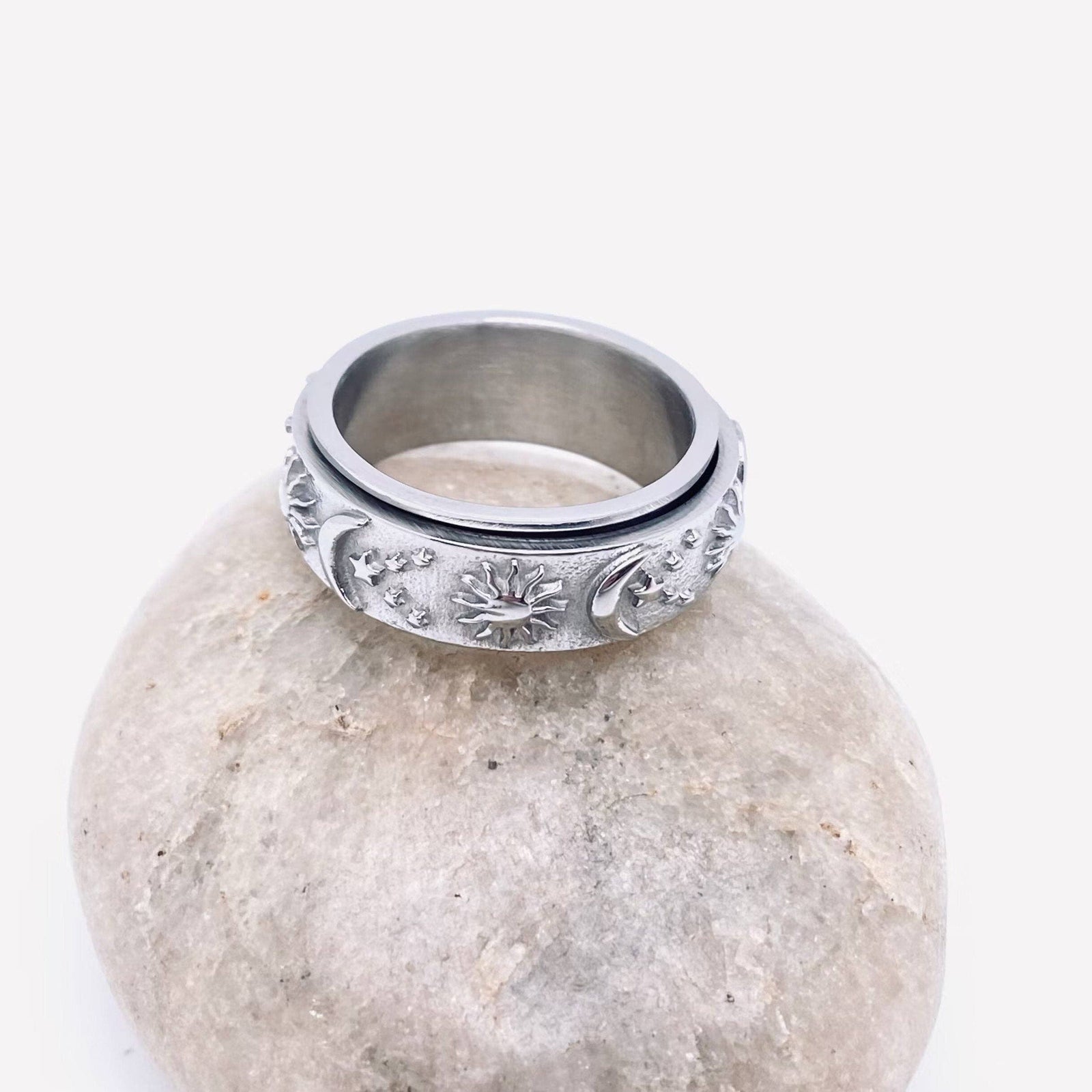 Star Moon Sun Stainless Steel Spinner Ring