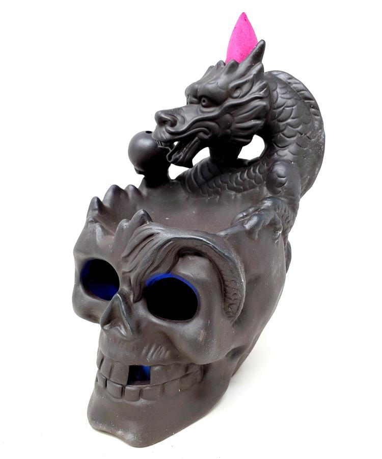 Black Dragon on Skull Backflow Burner