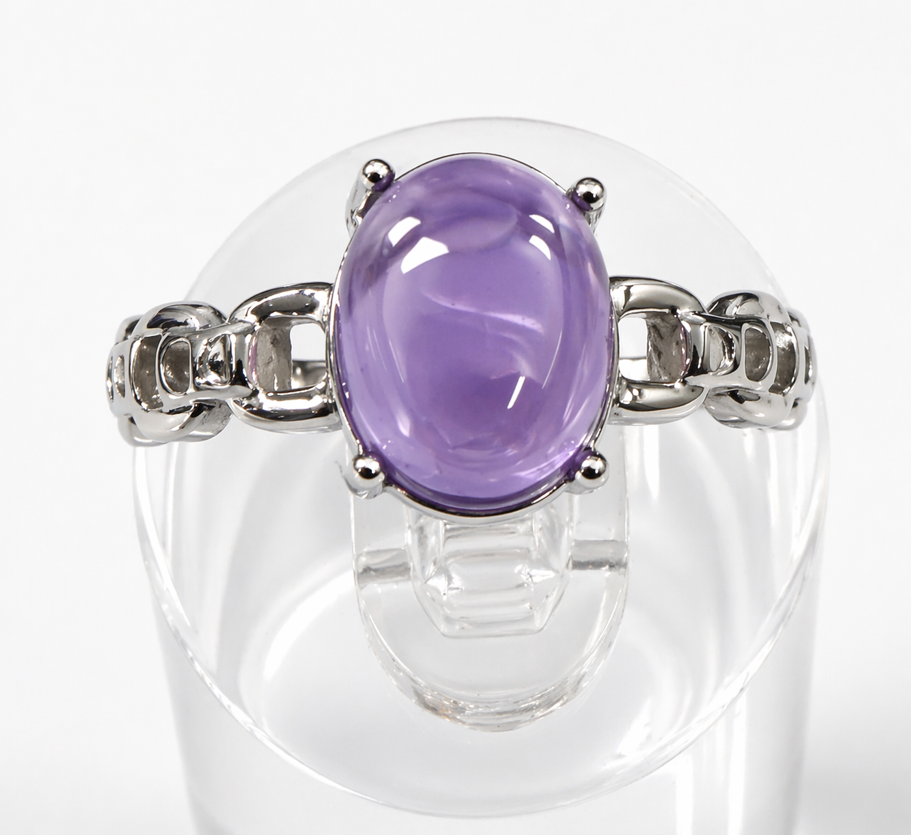 Natural Amethyst Stainless Steel Rings 7x9mm Crystal