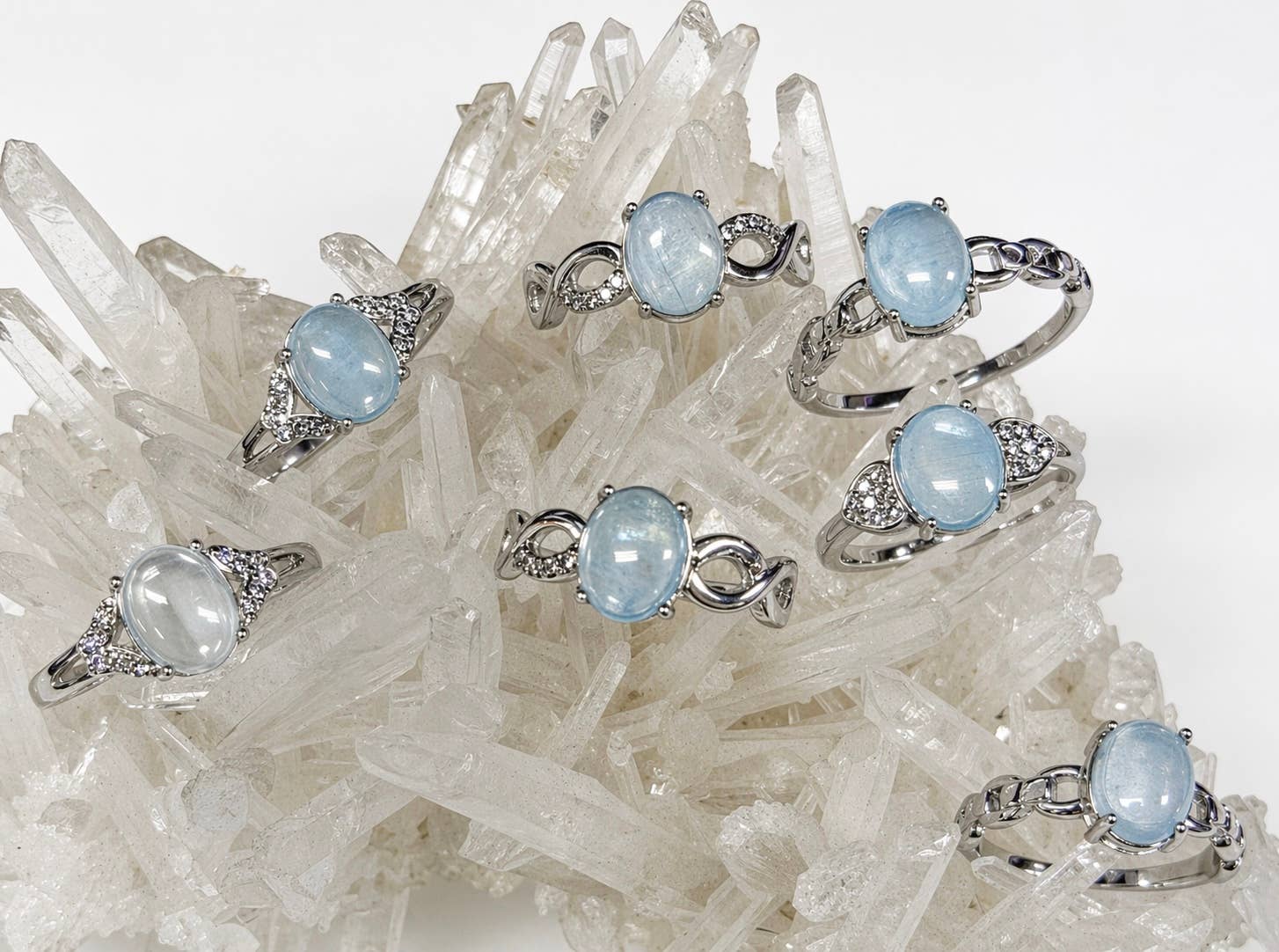 Natural Aquamarine Stainless Steel Ring Crystals 7x9mm