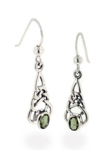 Sterling Silver Celtic Knot Moldavite Earrings