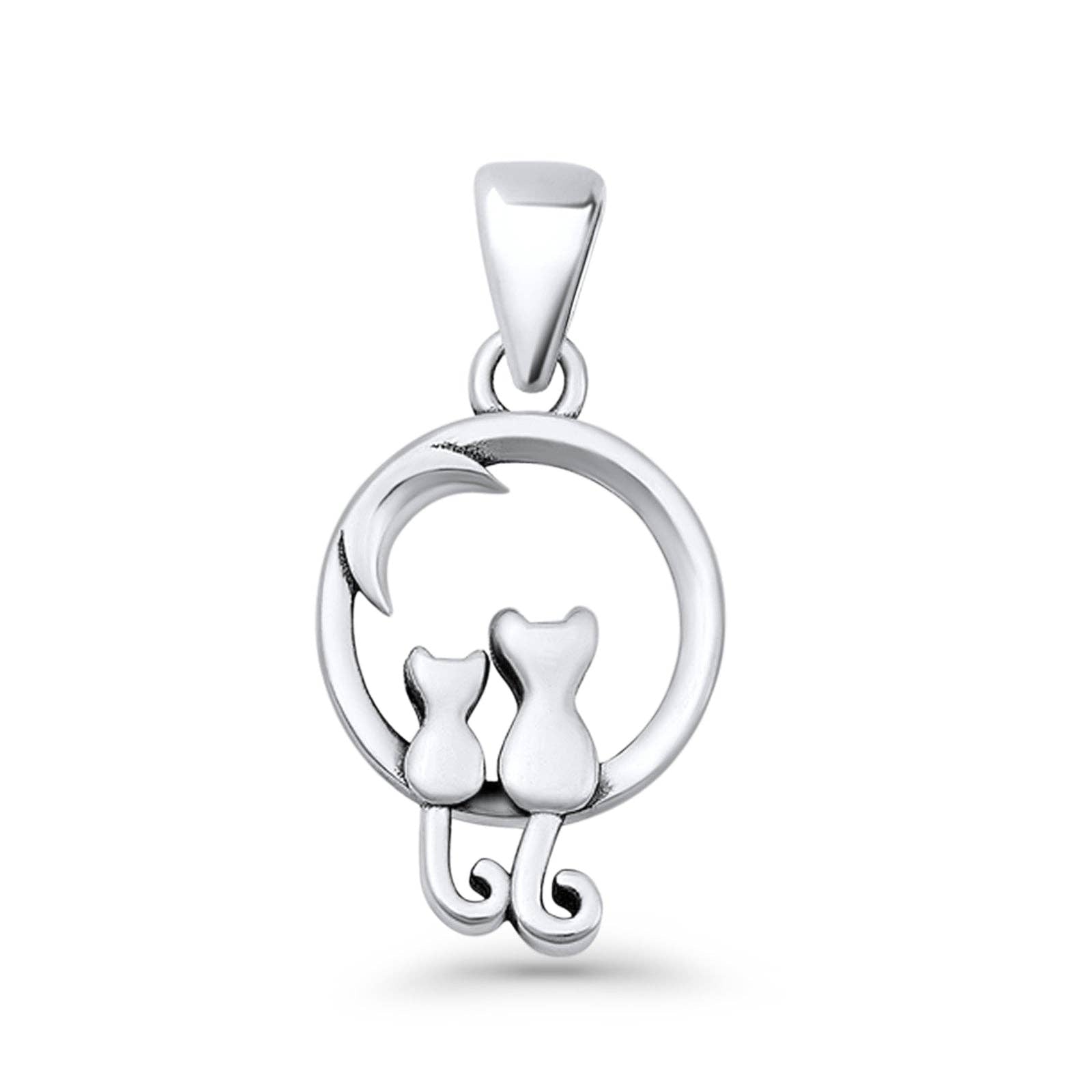 Cat & Moon Pendant Oxidized
