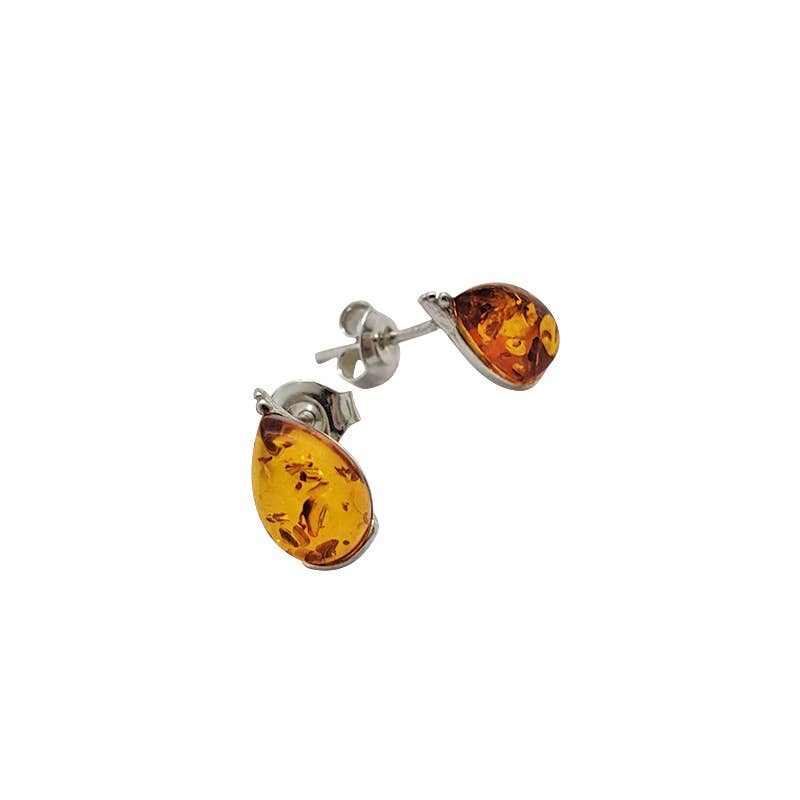 Cognac Amber Sterling Silver Stud Earrings