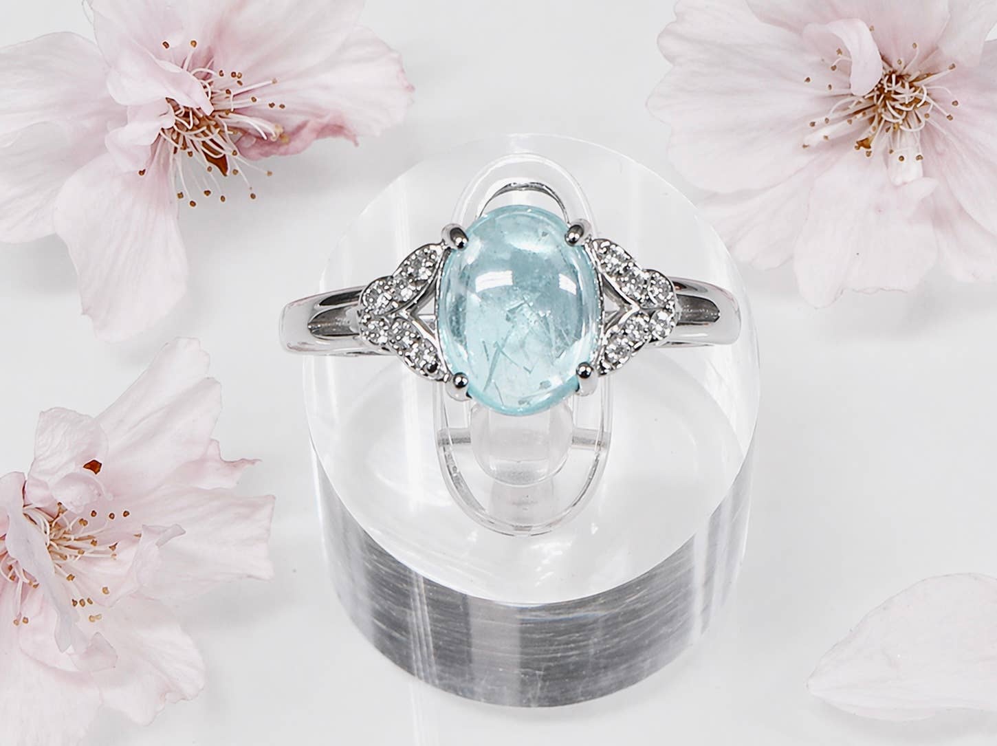 Natural Aquamarine Stainless Steel Ring Crystals 7x9mm